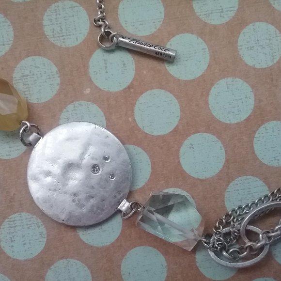 Kenneth Cole Chain Necklace Retro 1990s Silver Tone Metal & Glass - Picture 4 of 7